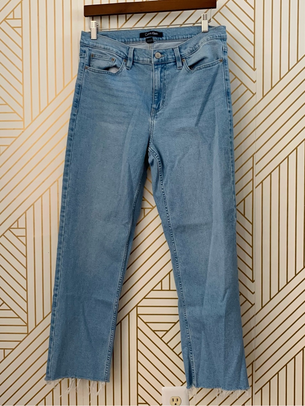 Calvin Klein Straight leg High Rise light wash cotton high rise raw hem Jean 10